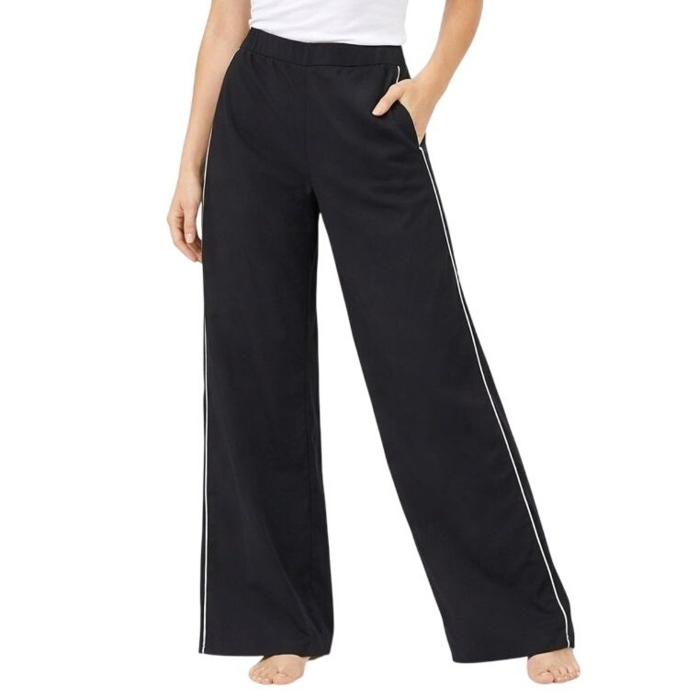 Jason Wu Satin Pajama Pants Womens Sm Black White Piped Wide Leg Sleepwear Soft